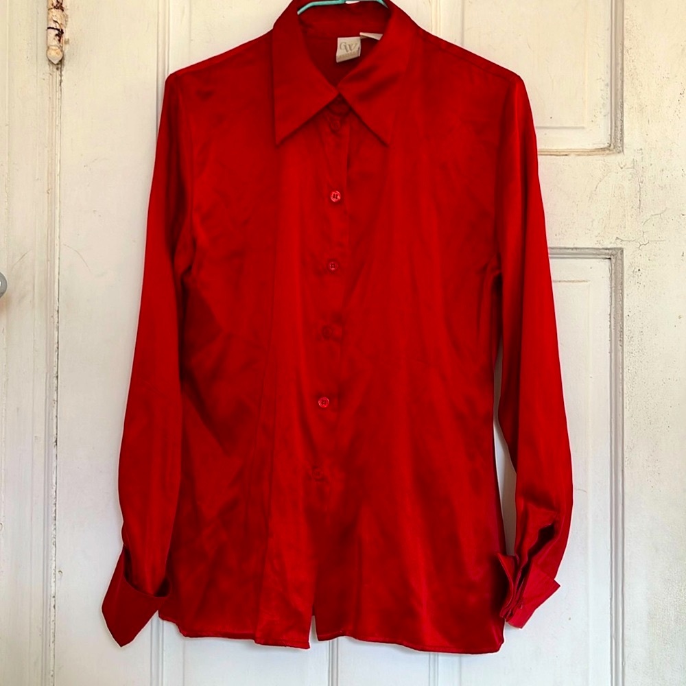 Vintage Clifford and Wills women’s red silk satin blouse in size 2P